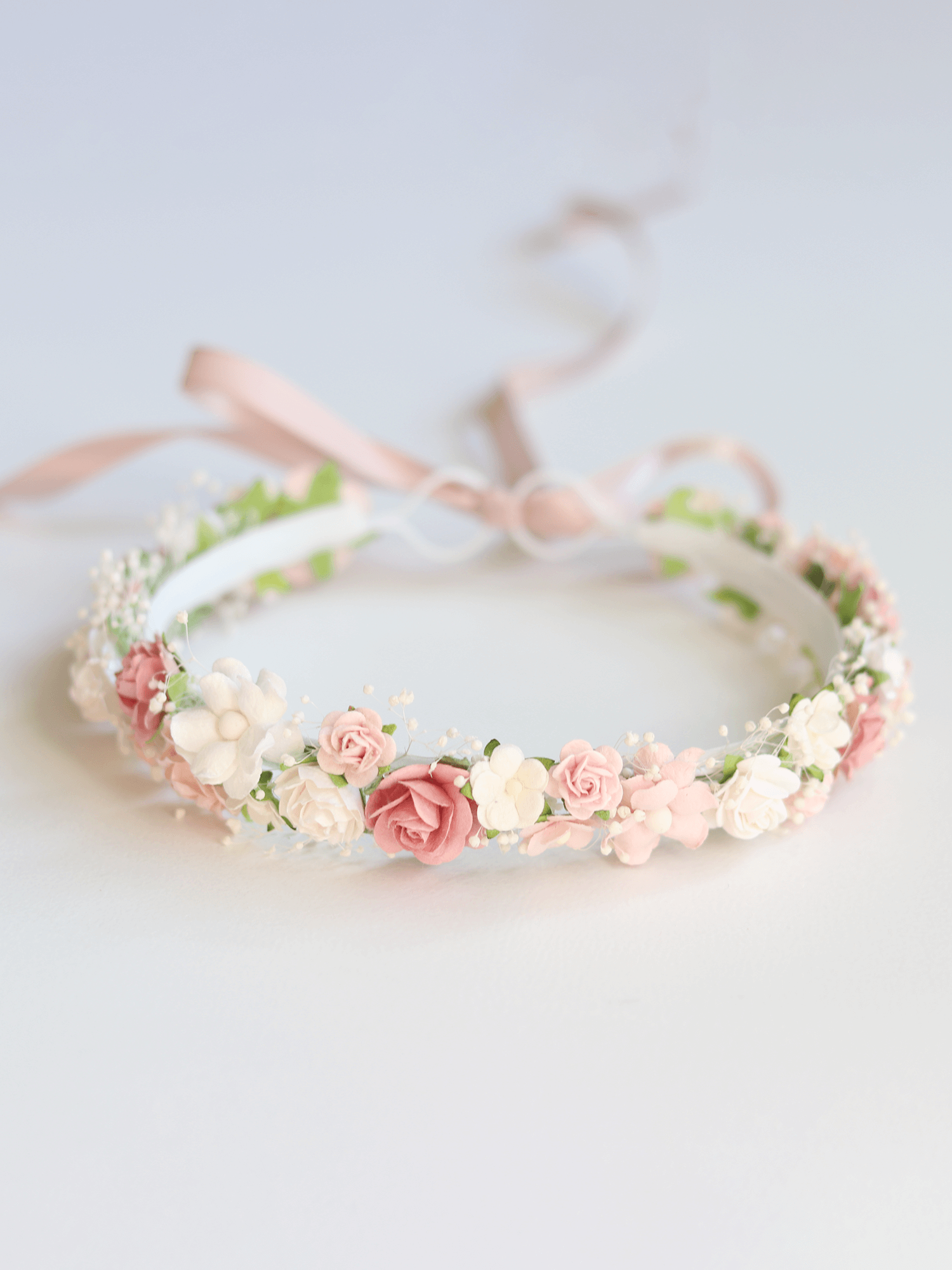 Elsie flower girl floral wreath in dusty rose.