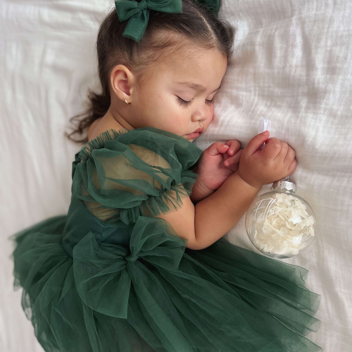 Romper Emerald Green Baby Girl Dress Emerald Green Tulle Flower Girl Dress,  Beaded Lace Corset