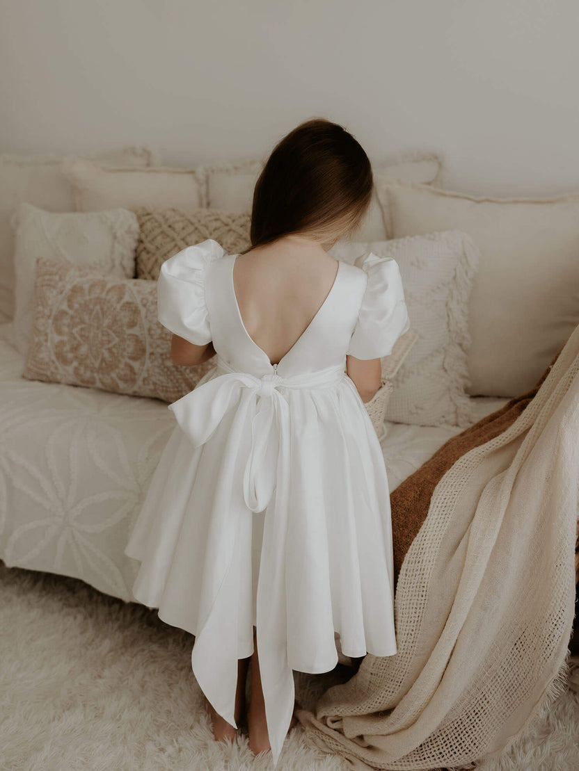 Frankie Dress - Satin Puff Sleeve Flower Girl Dress