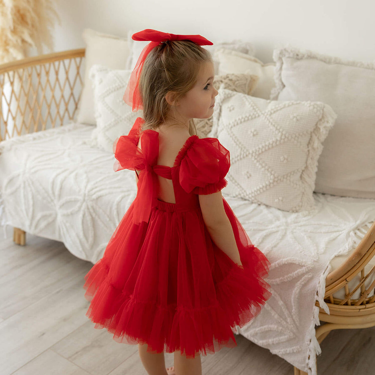 strapless open back dress Birthday girl party dress red Baby girl spring dress satin Toddler gir –  Colibri Fashion Studio main image 1