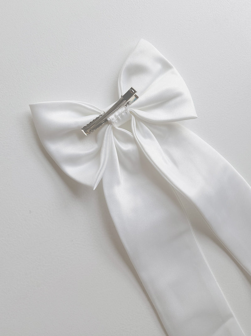 Back of our Adeline satin bow clip. Designed to match our Adeline satin flower girl dress.