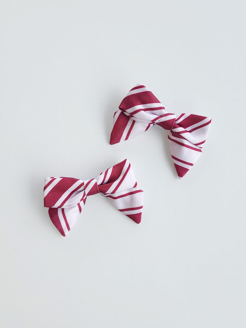 Satin pigtail bows - candy cane