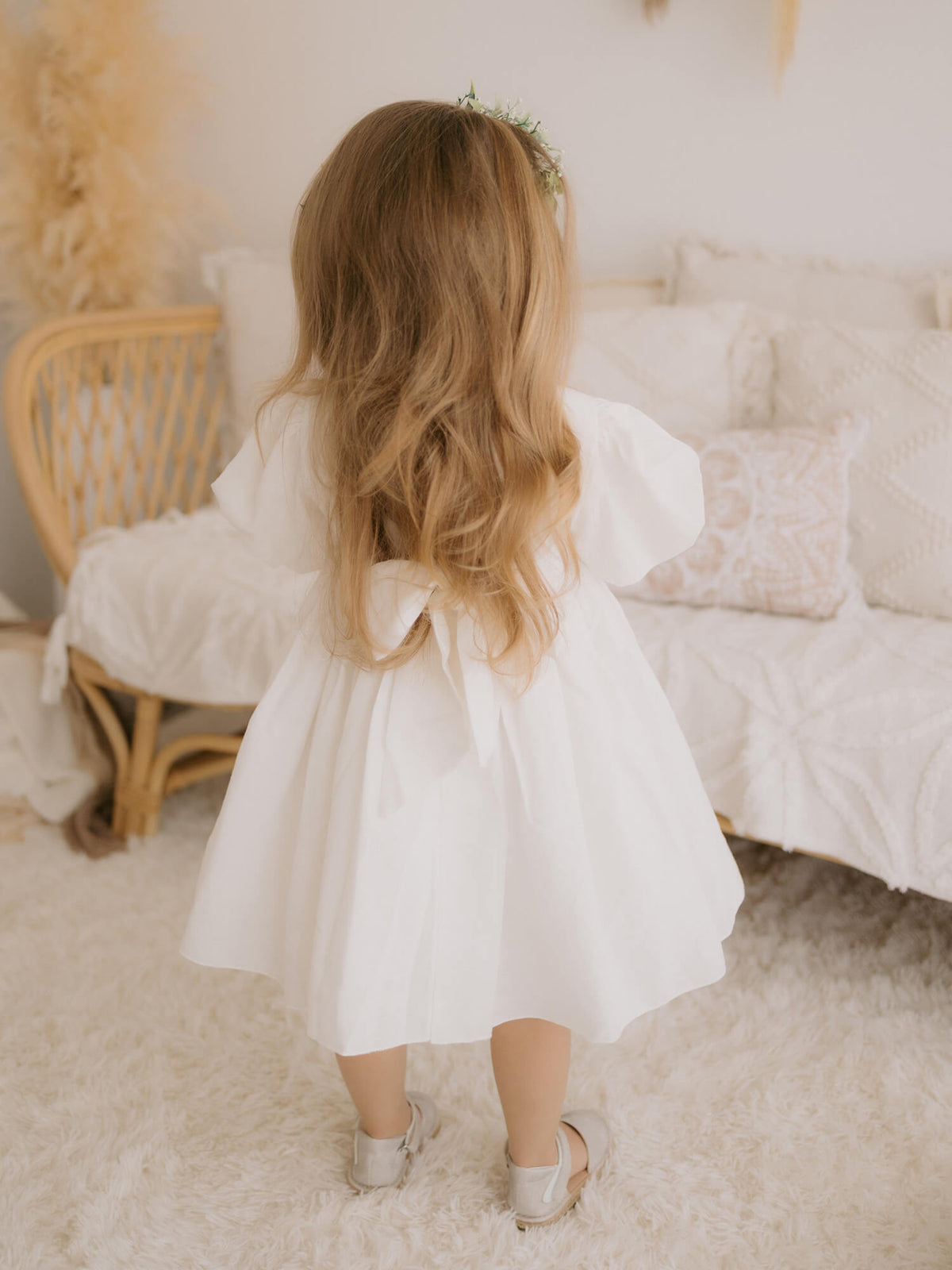 Cleo flower girl dress in linen, clearance style.