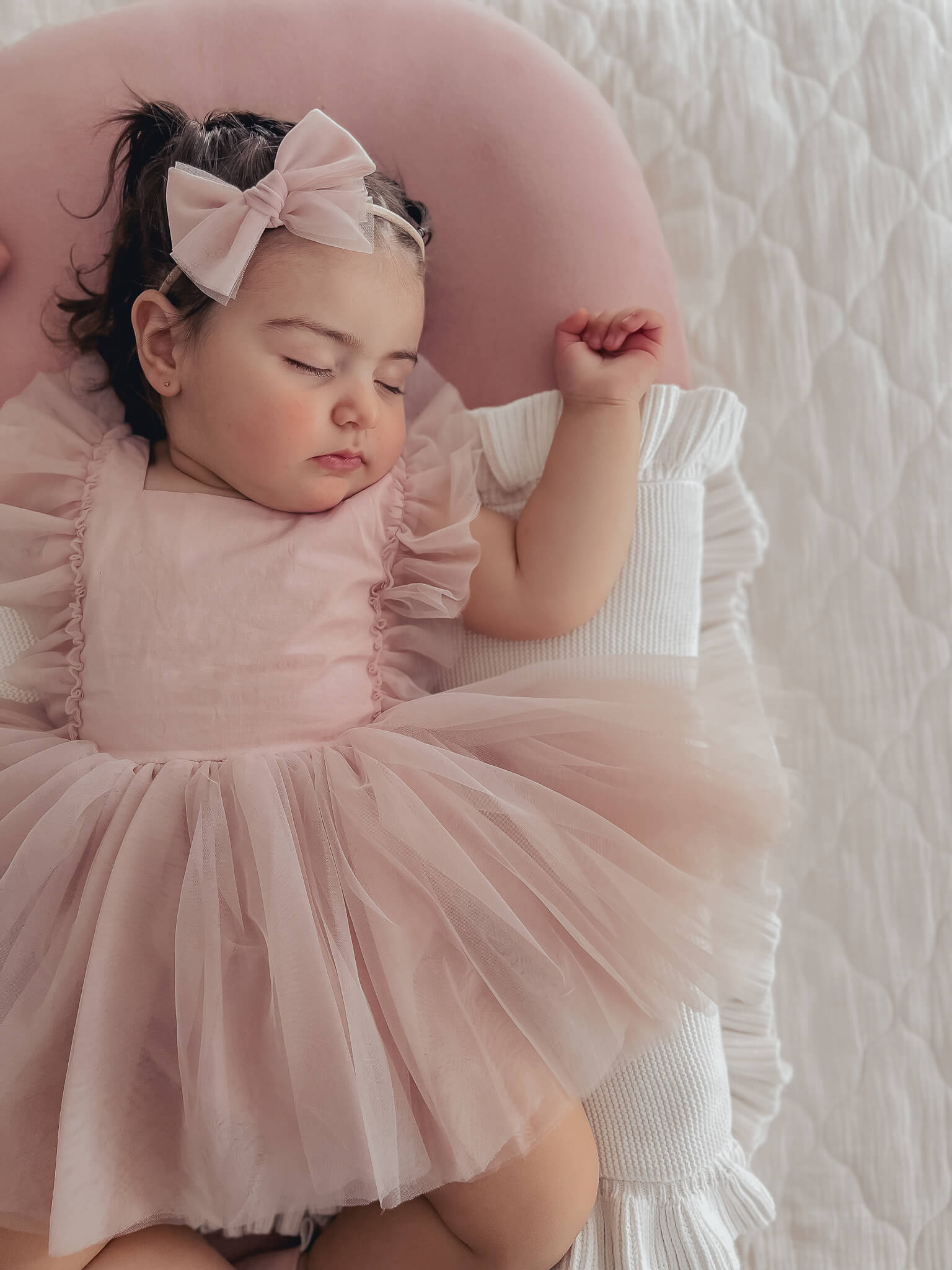 Tulle bow headband - dusty pink