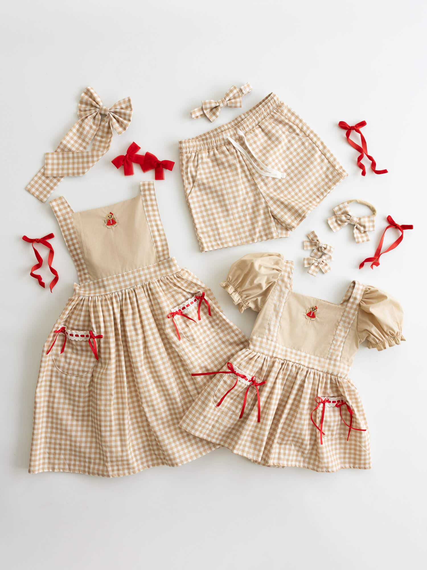 Our Gingerbread plaid Christmas collection, matching Gingerbread Christmas outfits for siblings.