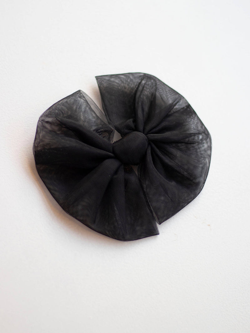 Medium black tulle bow for hair.