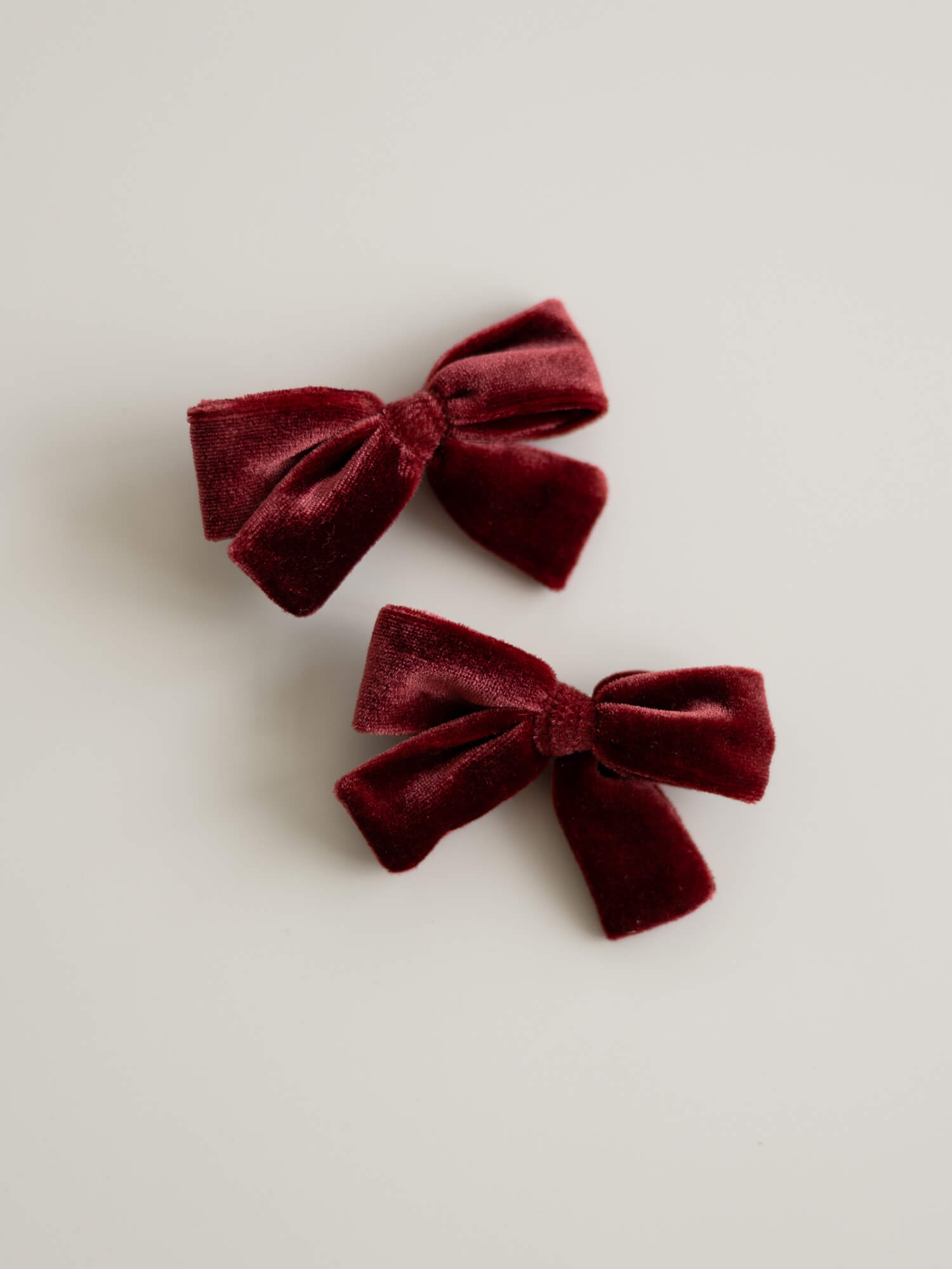 Set of two pigtail velvet hair bows in Crimson.