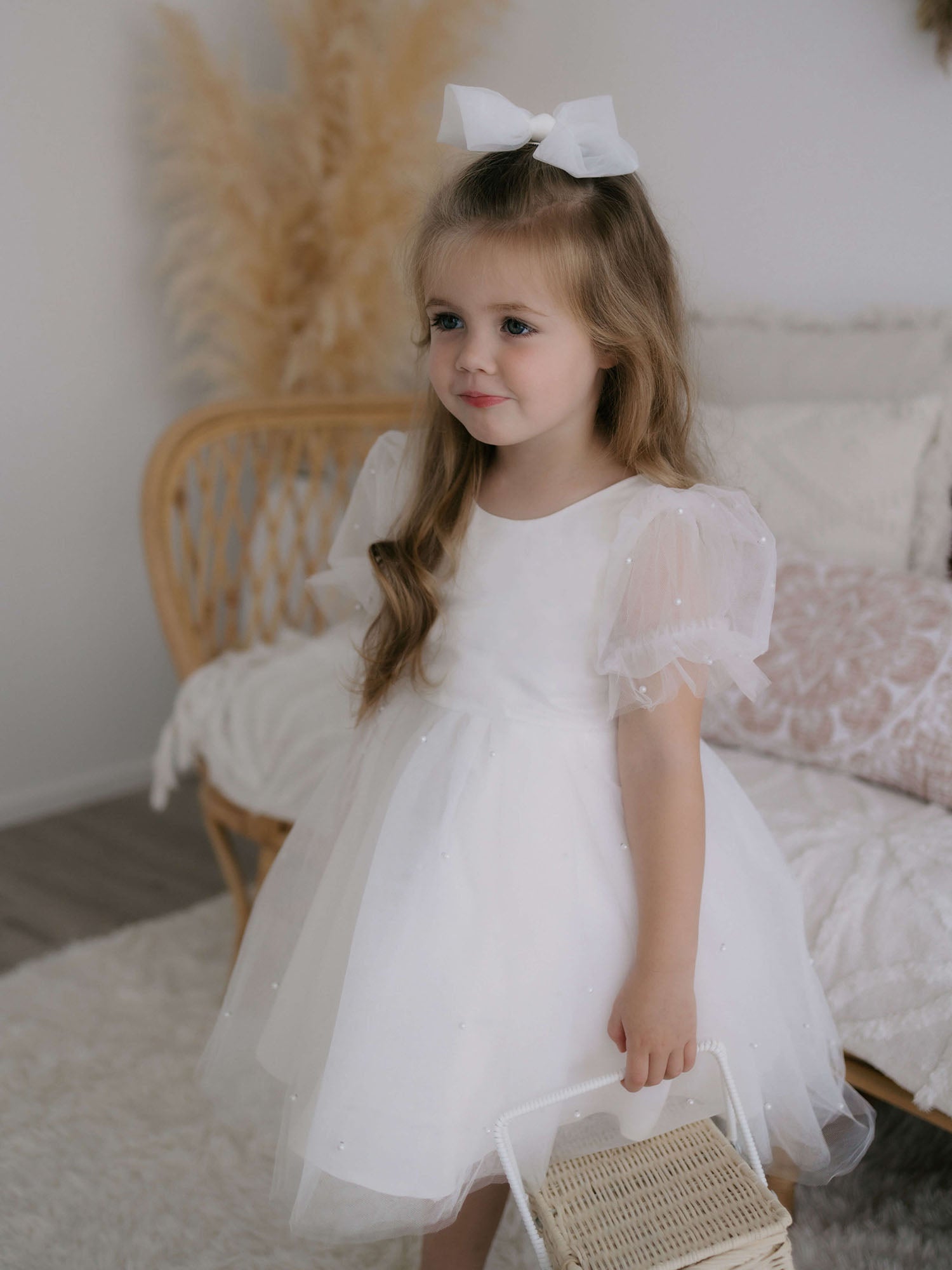 Gracie Puff Sleeve Flower Girl Dress Ivory Oui Babe