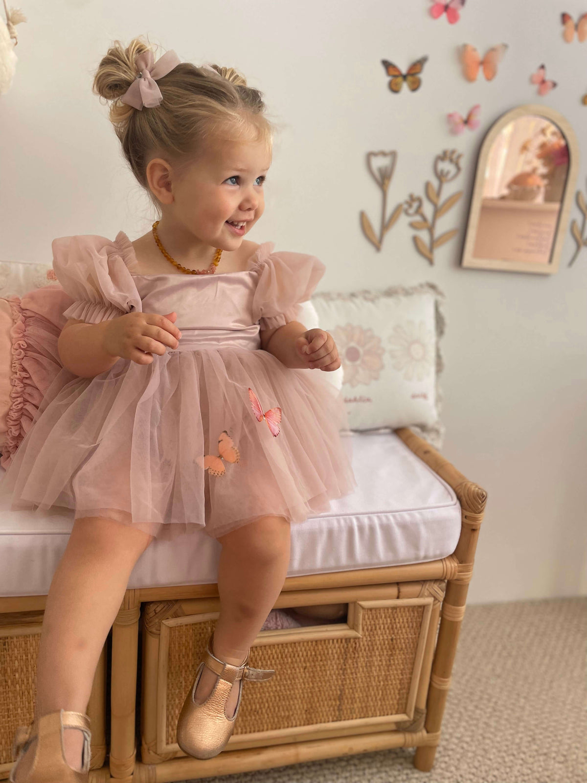 Baby Girl Blush Tulle Flower Girl Dress Layla Flower Girl Romper