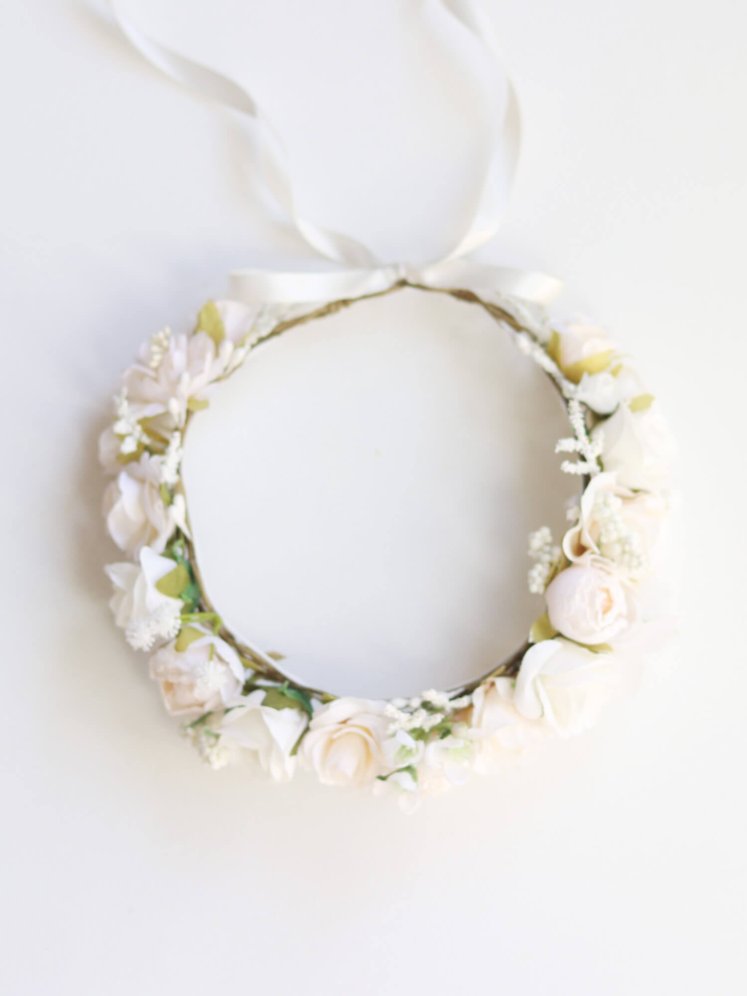 Cream rose flower crown for flower girls.