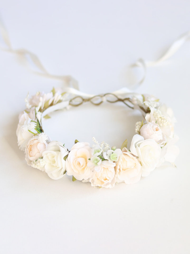 Ivory and cream rose flower crown for flower girls.