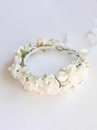 Cream and ivory rose flower crown for flower girls.