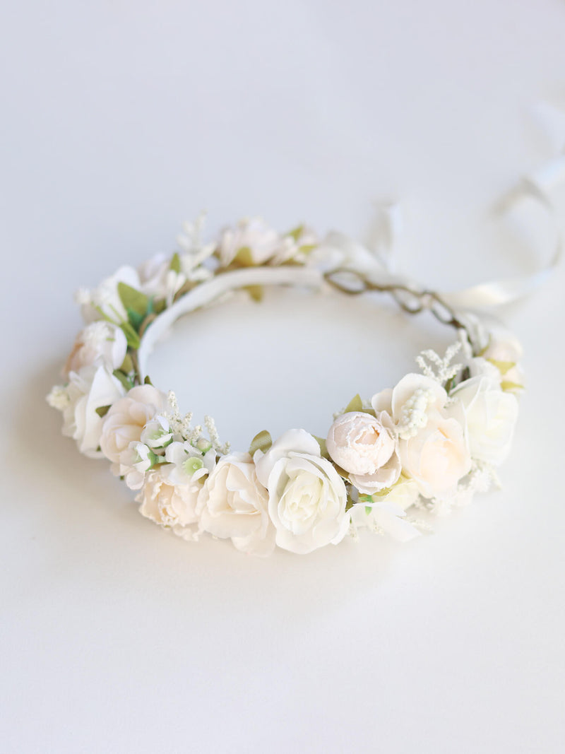 Cream and ivory rose flower crown for flower girls.