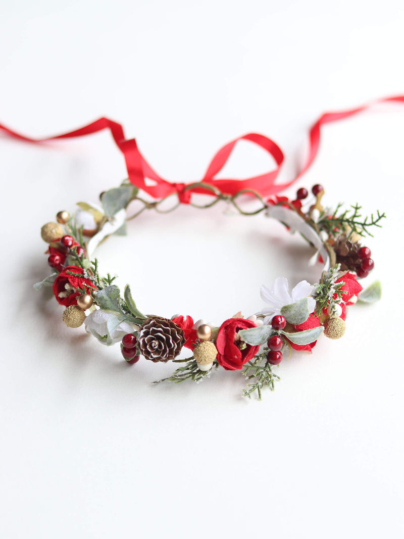 Girls Christmas red flower crown, our Winter flower crown.