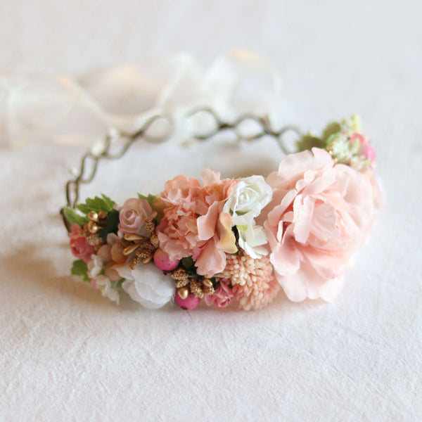 Girls Aria Peachy Blush Flower Crown - Oui Babe