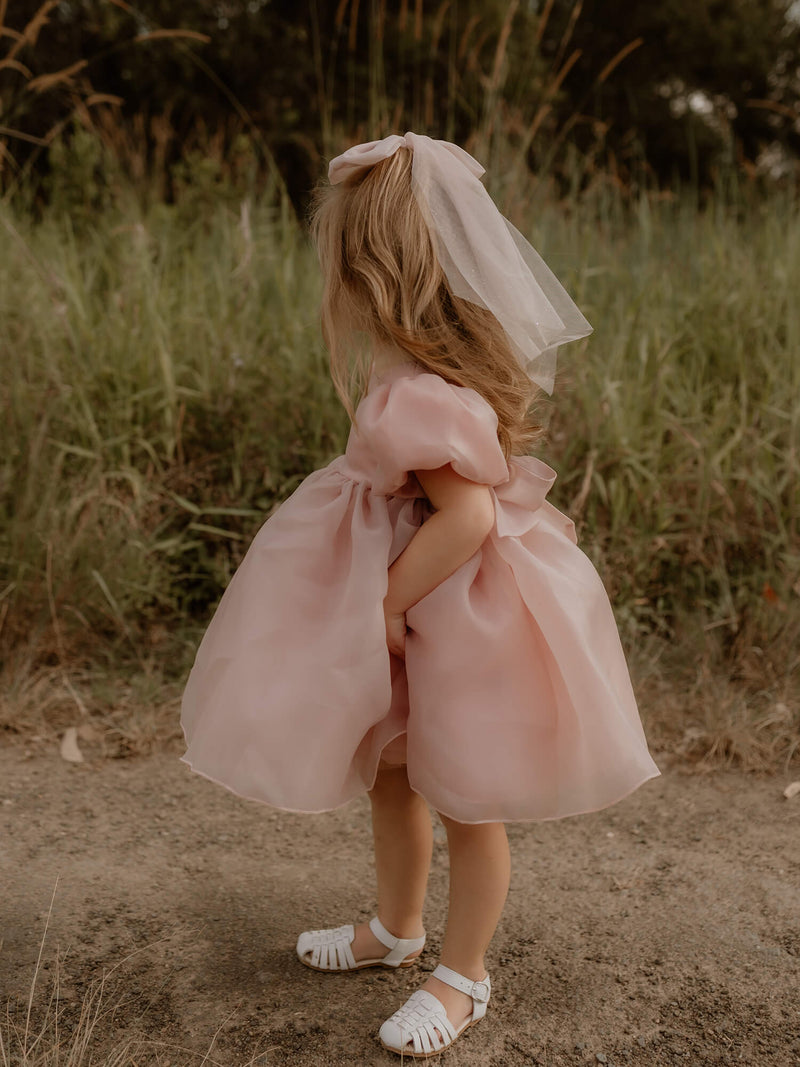Cleo Dress - Blush Pink Puff Sleeve Flower Girl Dress - Oui Babe