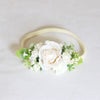 Delilah floral headband studio image showing details of the ivory flower crown.