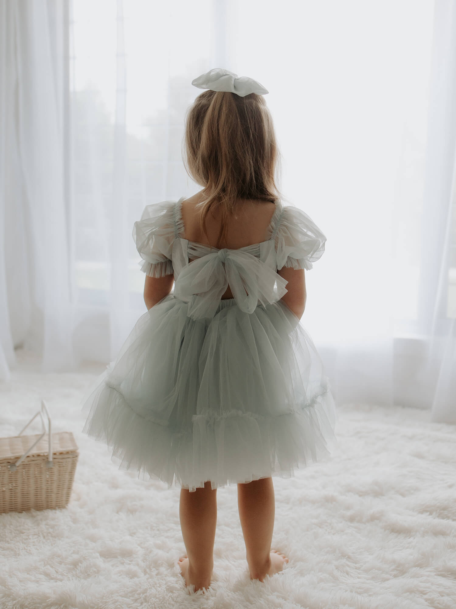 White Boho Dress, hot Dusty Blue Lace Flower Girl Dress, Grey Tulle Girls Spring Dresses