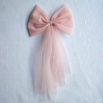 Large tulle bow clip in peachy blush tulle, to match our Gigi party dress.