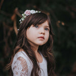 Layla girls flower crown shown on a young girl with our Briar flower girl dress.