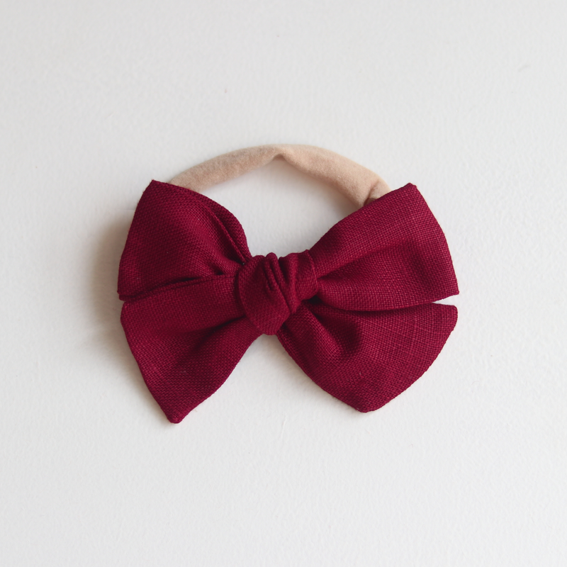 Linen Bow headband - Crimson
