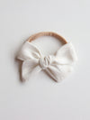 Ivory linen bow headband for flower girl.